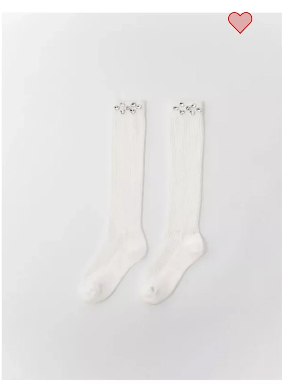 Maje New White, Ecru Long Knee High Socks With Rhinestone Embellished Size: OS